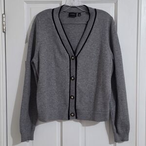 Cyrus Women Gray Cardigan with Black Trim and Gold Buttons Size XL
